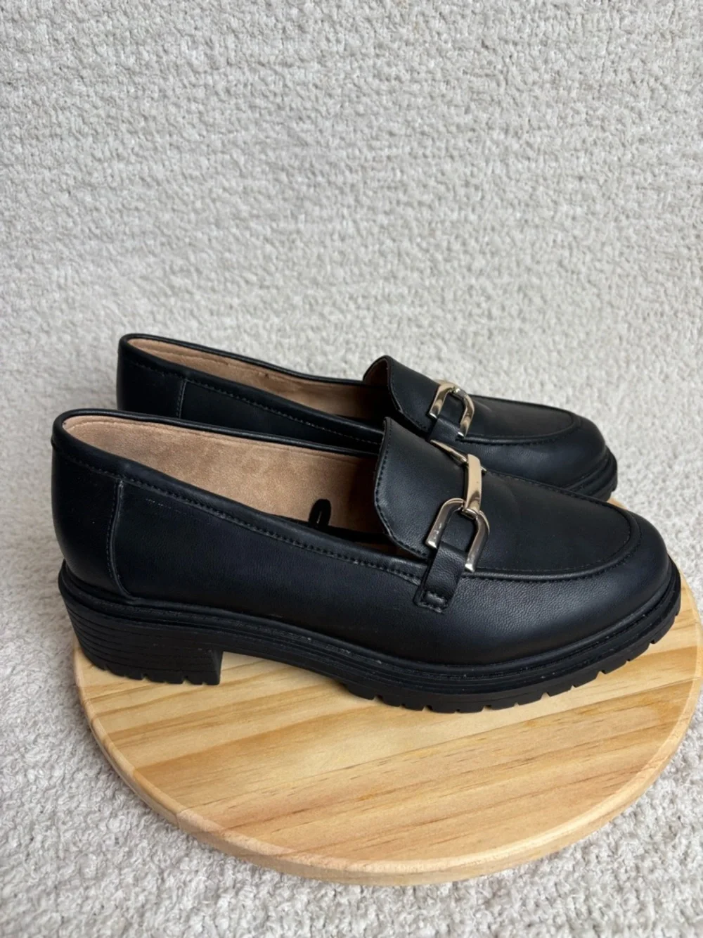 Rachel Zoe Shoes Womens 8.5 Black Mila Slip‎ On Chunky Horse Bit Lug Sole Loafer